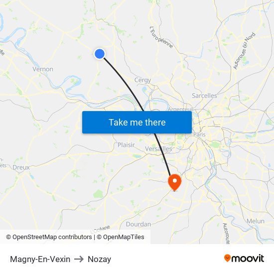 Magny-En-Vexin to Nozay map