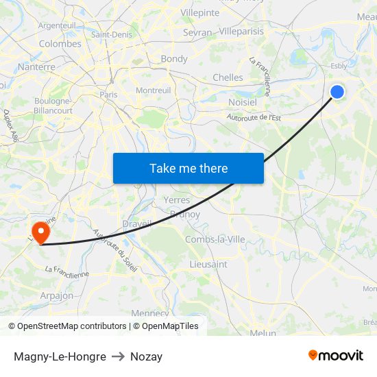 Magny-Le-Hongre to Nozay map