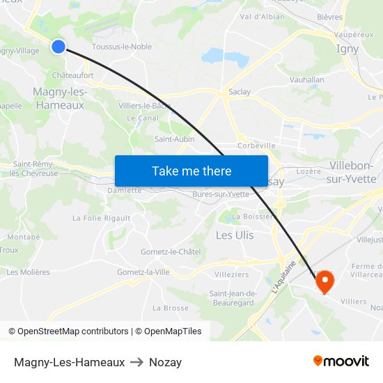 Magny-Les-Hameaux to Nozay map