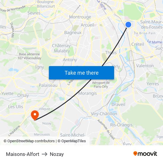 Maisons-Alfort to Nozay map