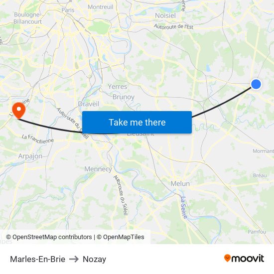 Marles-En-Brie to Nozay map