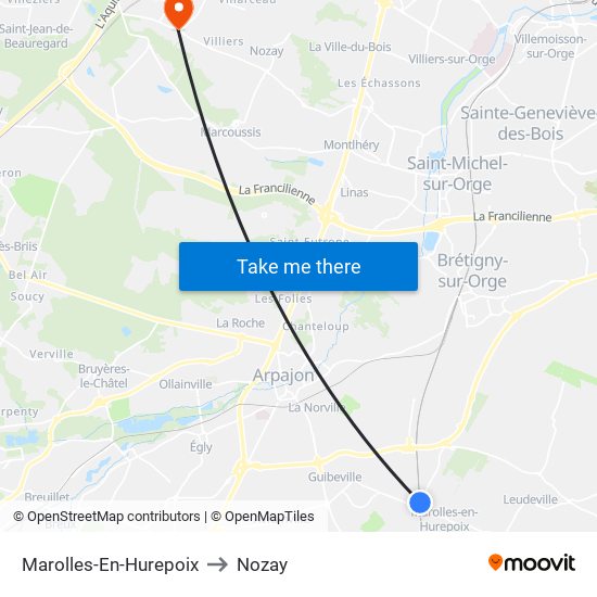 Marolles-En-Hurepoix to Nozay map