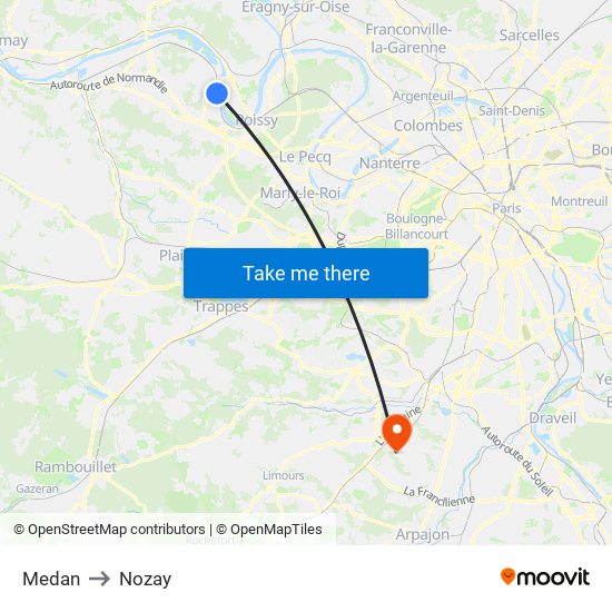 Medan to Nozay map