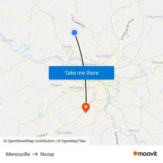Menouville to Nozay map