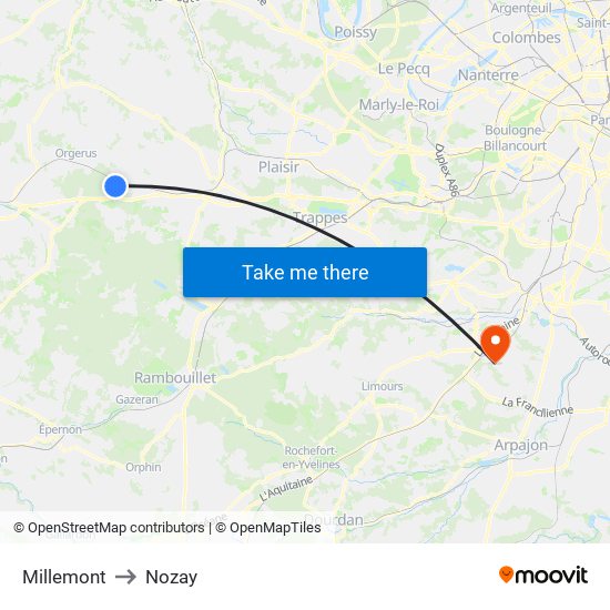 Millemont to Nozay map