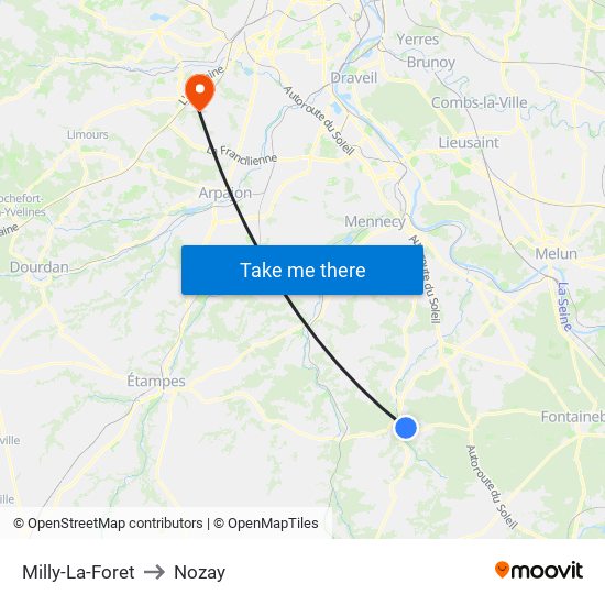 Milly-La-Foret to Nozay map