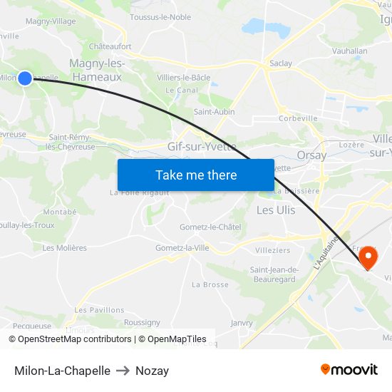 Milon-La-Chapelle to Nozay map