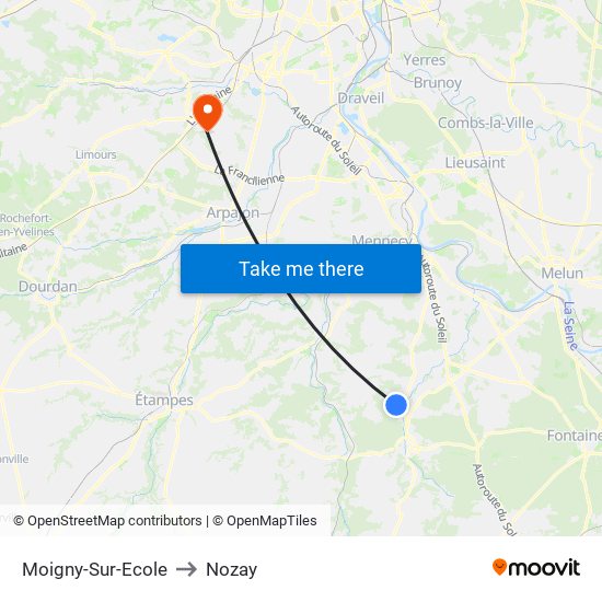 Moigny-Sur-Ecole to Nozay map