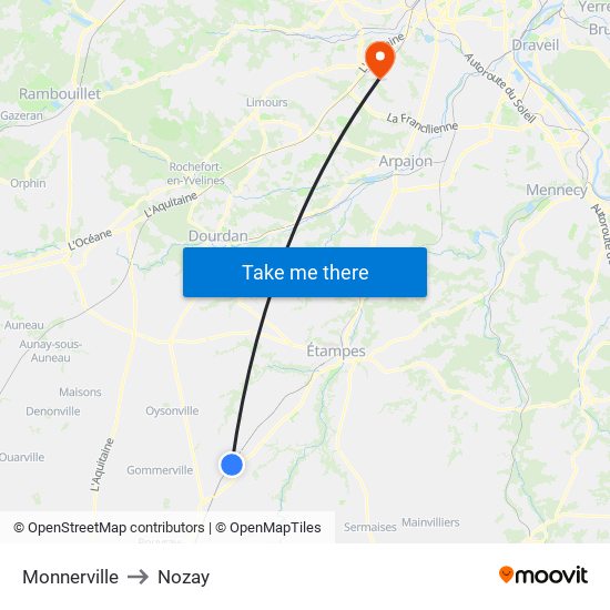 Monnerville to Nozay map