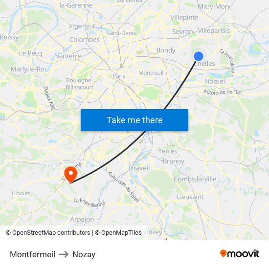 Montfermeil to Nozay map