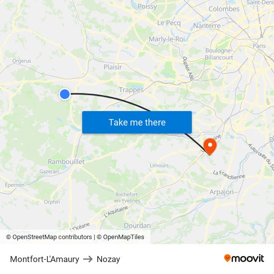 Montfort-L'Amaury to Nozay map