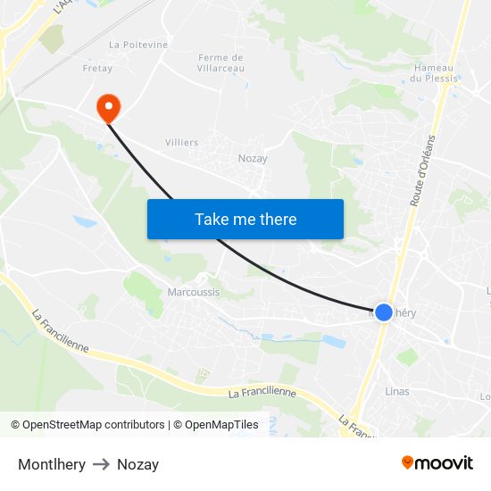 Montlhery to Nozay map