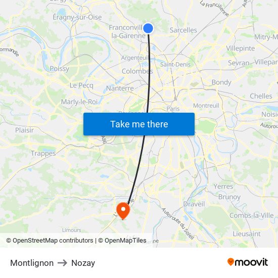 Montlignon to Nozay map