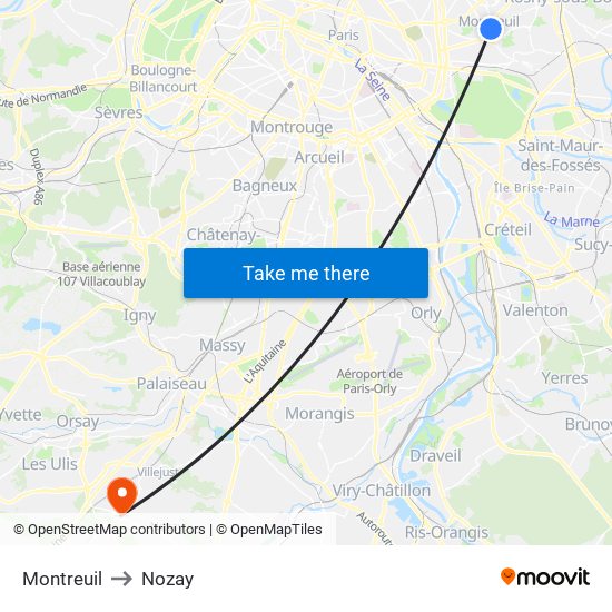 Montreuil to Nozay map