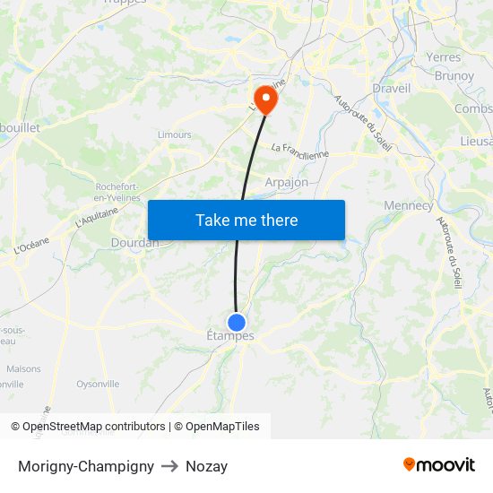 Morigny-Champigny to Nozay map