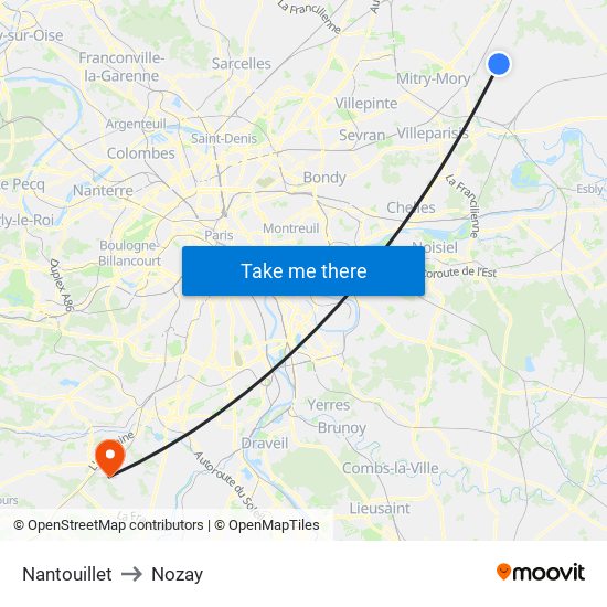 Nantouillet to Nozay map