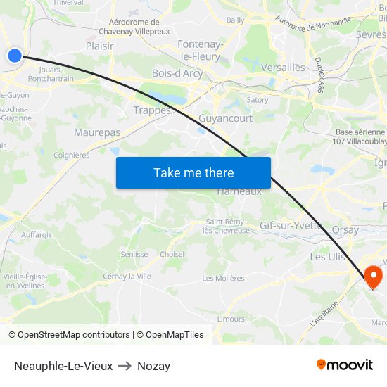 Neauphle-Le-Vieux to Nozay map