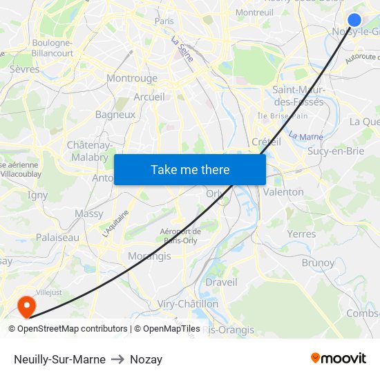 Neuilly-Sur-Marne to Nozay map