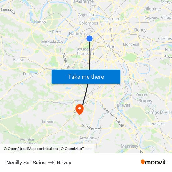 Neuilly-Sur-Seine to Nozay map