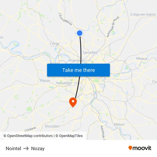 Nointel to Nozay map
