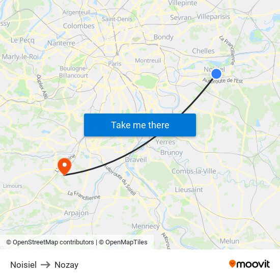 Noisiel to Nozay map