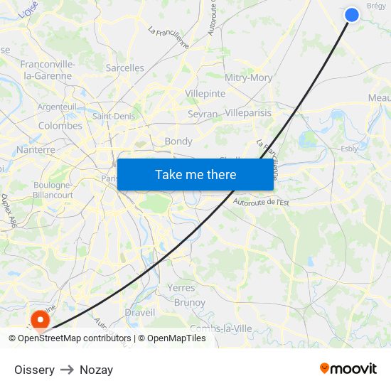 Oissery to Nozay map