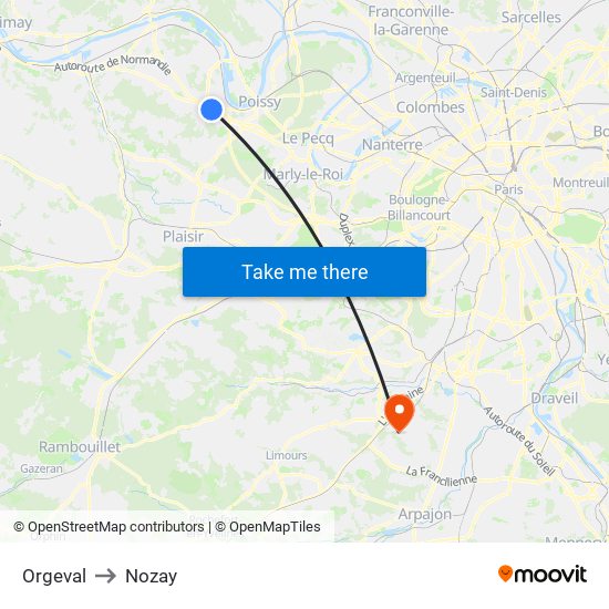 Orgeval to Nozay map