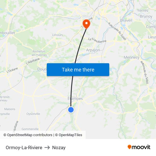 Ormoy-La-Riviere to Nozay map