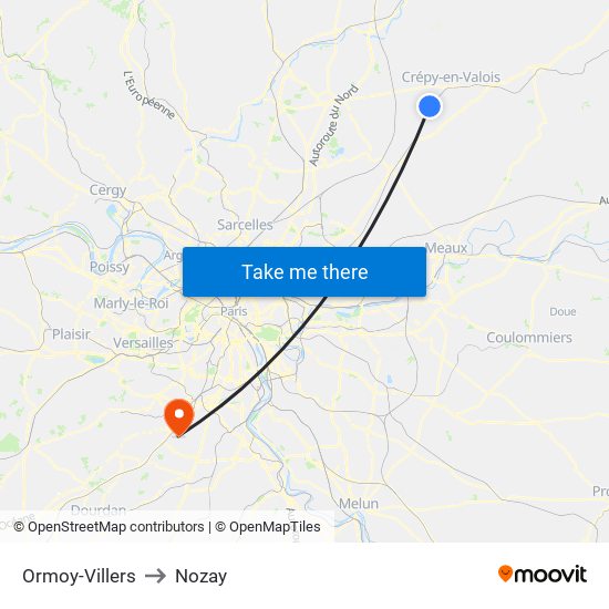 Ormoy-Villers to Nozay map