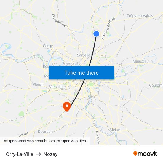 Orry-La-Ville to Nozay map