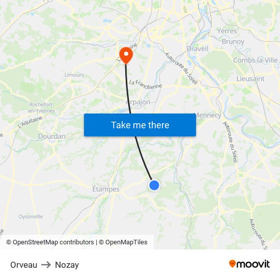 Orveau to Nozay map