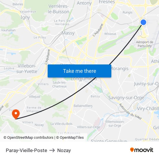 Paray-Vieille-Poste to Nozay map