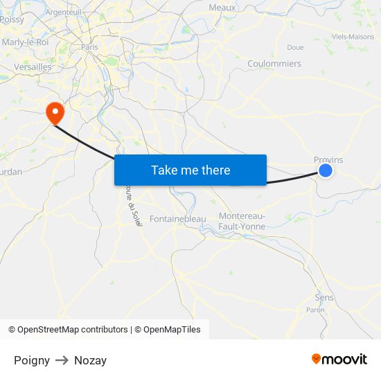 Poigny to Nozay map