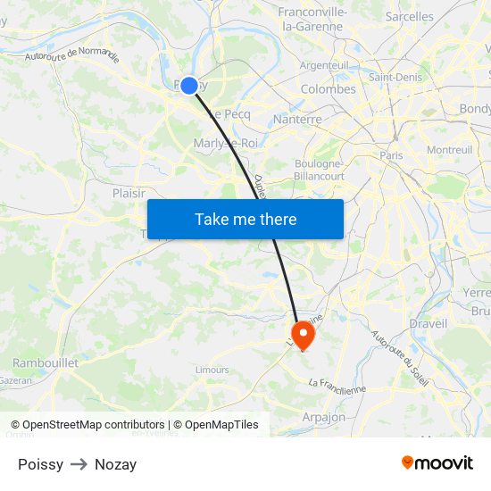 Poissy to Nozay map