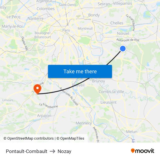 Pontault-Combault to Nozay map