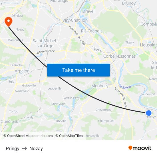 Pringy to Nozay map