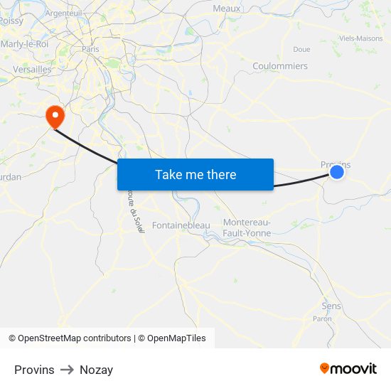 Provins to Nozay map