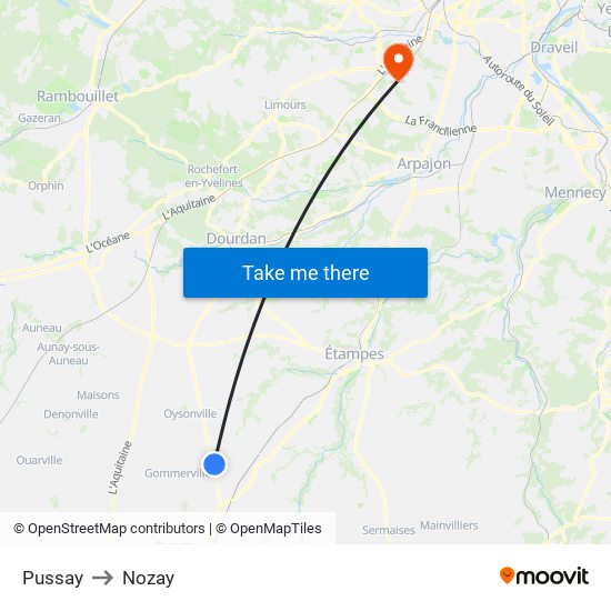 Pussay to Nozay map