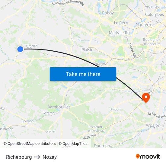 Richebourg to Nozay map