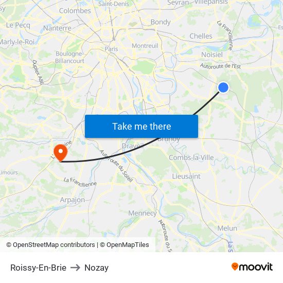 Roissy-En-Brie to Nozay map
