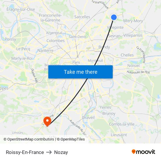 Roissy-En-France to Nozay map