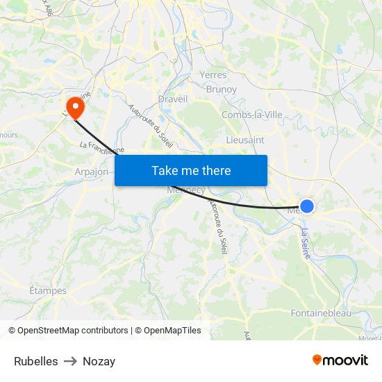 Rubelles to Nozay map