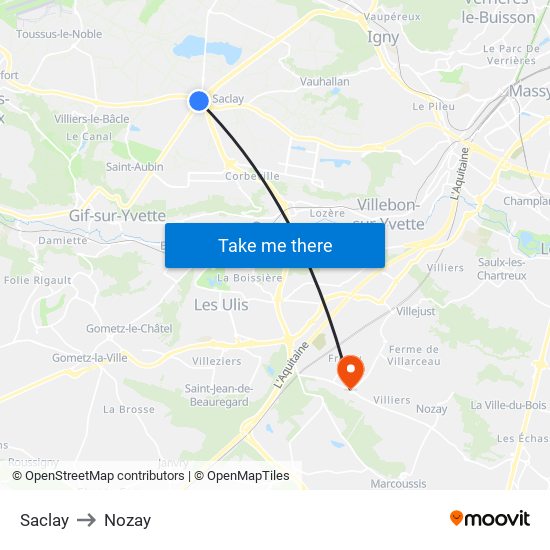 Saclay to Nozay map
