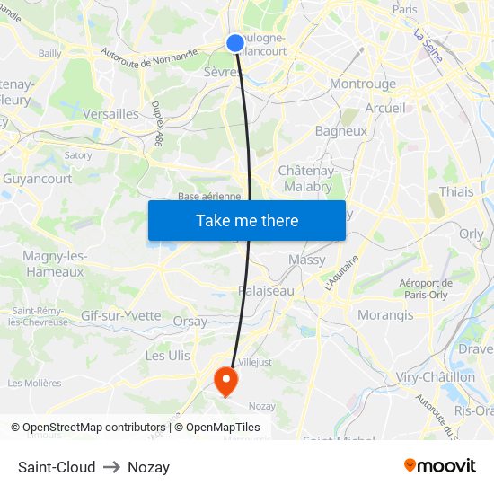 Saint-Cloud to Nozay map