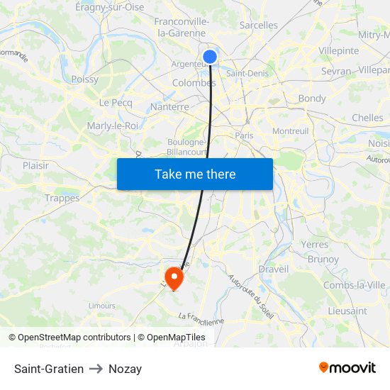 Saint-Gratien to Nozay map
