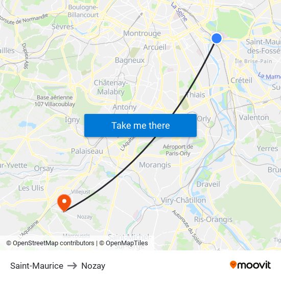 Saint-Maurice to Nozay map
