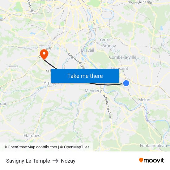 Savigny-Le-Temple to Nozay map