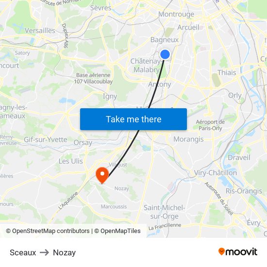 Sceaux to Nozay map