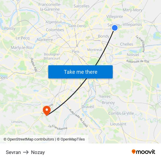 Sevran to Nozay map