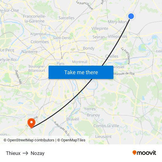 Thieux to Nozay map